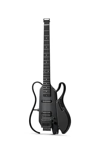 DONNER HUSH X LIVE E-Gitarre mit abnehmbarem Lautsprecher, Headless-Reisegitarre mit integriertem Amp-Modeling & Effekten, Bluetooth-Übungsset inkl. Gigbag, Schwarz