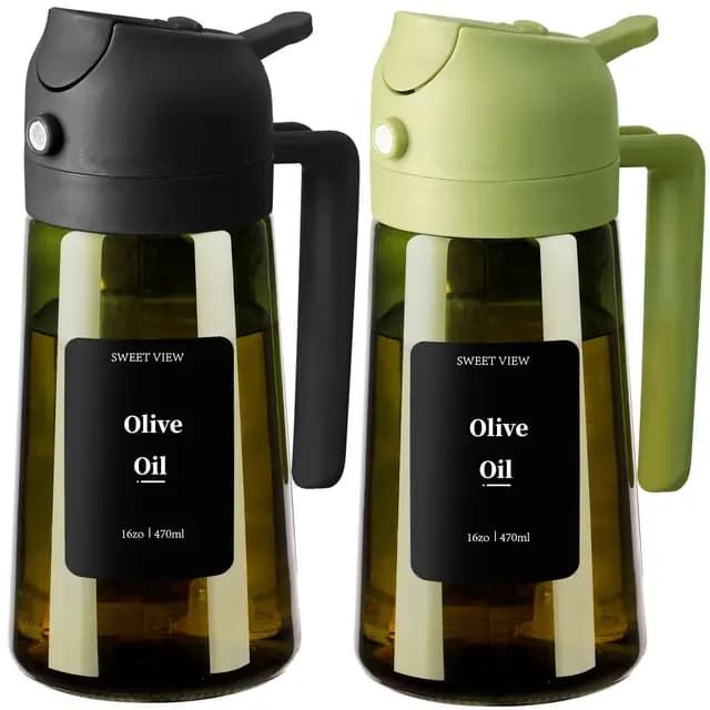 SWEET VIEW Olivenölspender und Ölsprüher – 470 ml Glas, lichtdichter Ölausgießer für Küche, Luftfritteuse, Kochen, Salat und Grillen