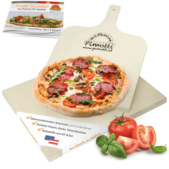 PIMOTTI Pizzastein 2,5cm Pizza-Stein für Backofen Brotbackstein aus echtem Schamott Pizzastein eckig Backstein Pizza Steinplatte für Backöfen Stein Grill Gasgrill Pizza-Stone