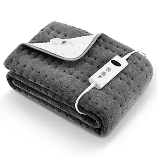 Elektrisches Wärmeunterbett 150 x 80 cm Grey mit 10 Temperaturstufen, Abschaltautomatik & Überhitzungsschutz, Einfache Fixierung auf Bett und Matratze (Korallenvlies)