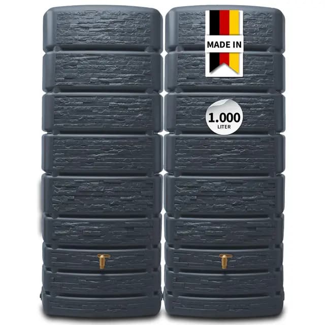 4rain Slim Stone Decor Regentonne Set 1000 Liter Graphitgrau