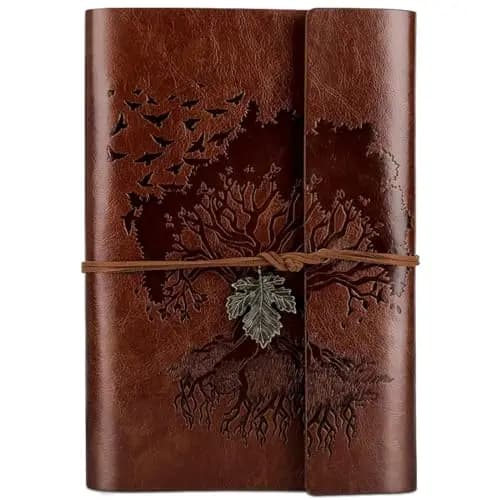 OMEYA PU-Leder-Tagebuch, Nachfüllbar, VintageTagebuch Reisetagebuch zum Schreiben, Reise-Notizbuch, Tagebuch, Geschenk für Mädchen, Jungen, Frauen, Männer, Blanko-Seitenm, A5 23.3 × 16 cm, Braun