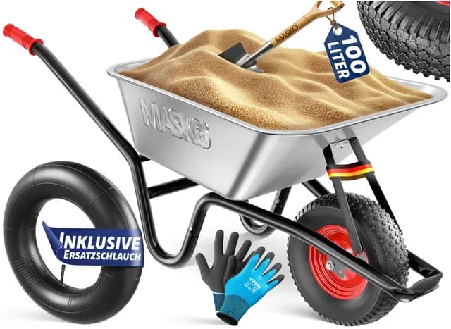 MASKO Schubkarre 100 Liter 250 kg Luftreifen mit Ersatzschlauch