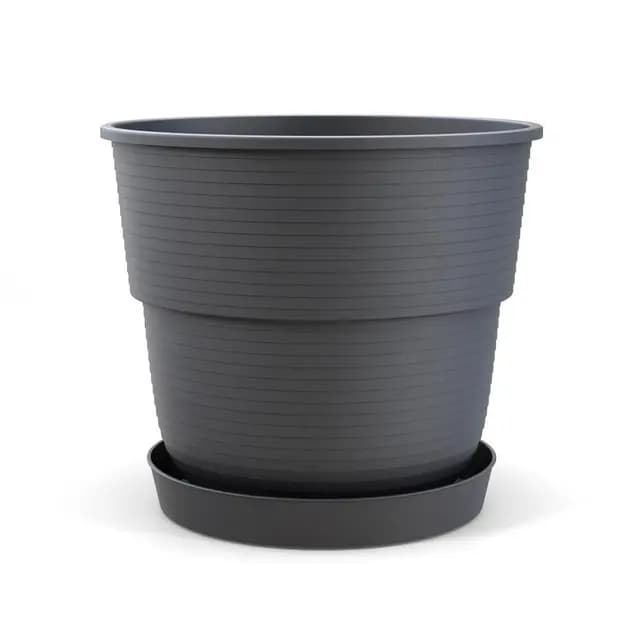 Plastard Blumentopf Milano 32 cm Durchmesser mit passenden Untersetzer Farbe Anthrazit Übertopf Blumenkübel für Garten Balkon Terrasse Pflanztopf