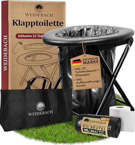 Weidebach® stabile Campingtoilette mit geringem Gewicht, einfach transportierbare Klapptoilette inkl. 22 Beutel, Mobile Toilette ideal für Camping, Motorradausflüge, Campingtoilette faltbar