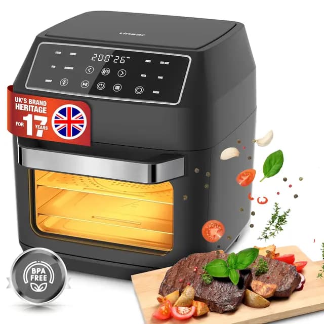 Linsar Heißluftfritteuse 12 Liter, Multifunktions Mini Backofen, 10 in 1 Heissluftfritteuse mit digitalen LED-Display, 6 Zubehör, 1700W, Schwarz