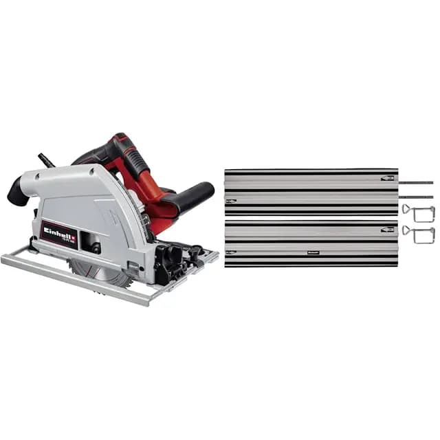 Einhell Tauchsäge TE-PS 165 (1.200 Watt, werkzeuglose Einstellung bei Schnitttiefe + Neigungswinkel, hochwertiges Hartmetall-Sägeblatt) + Führungsschiene (2x1000 mm, für Schnitte von 45° bis 90°)