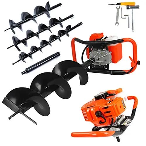Motorbohrmaschine mit Verbrennungsmotor, 62 cm³, 5,2 PS, Benzin-Öl-Gemisch DEMON mit 3 Spitzen Ø100 mm, 150 mm, 200 mm + Verlängerung Gartenbohrer Erdbohrer Motor