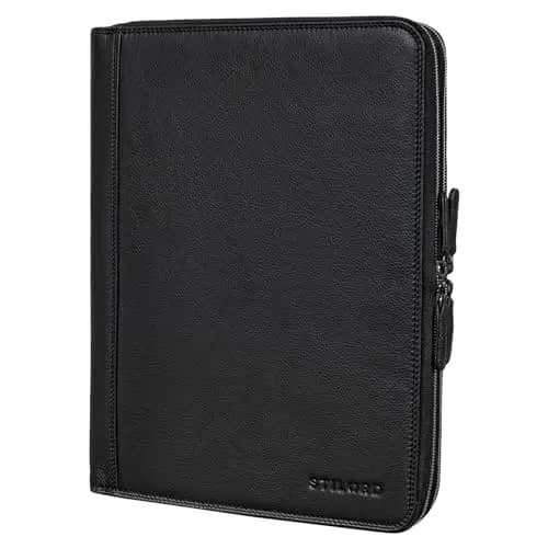 STILORD 'Ferris' Vintage Leder Dokumentenmappe - Perfekt für Arbeit, Büro & Meetings - Konferenzmappe XL für 13,3 Zoll MacBook, Farbe:schwarz