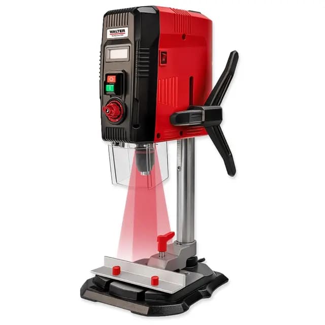 WALTER Tischbohrmaschine 900 W mit Laserführung und LCD-Anzeige, 6 Drehzahlstufen, 40 mm Bohrtiefe in Holz, 13 mm in Stahl, massiver Gusseisentisch, für Heimwerker und Werkstatt