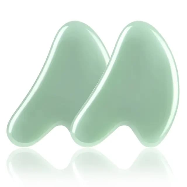 URAQT Gua Sha Stein Massagewerkzeug, 2 Stück Natürliches Jade Guasha Board Massagesteine, Scraping Massage-Tool für SPA Gesichtspflege Anti-Aging, hellgrün