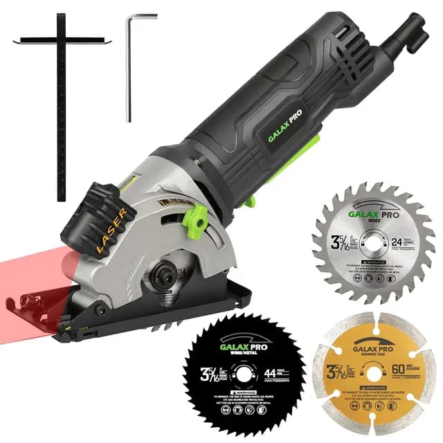 GALAX PRO 580W Kreissäge, 3500RPM Maximal-Schnitttiefe von 28,5mm, Drei Stücke von 85mm Sägeblättern, Ausgestattet mit Laserleitbahnen, Geeignet zum Schneiden von Holz, PVC und anderen Materialien
