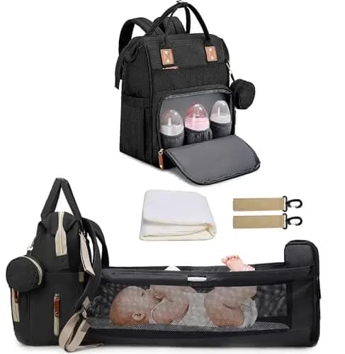 Wickeltasche Rucksack Baby Wickelrucksäcke mit Großer Kapazität Tragbare Reisewindeltasche mit faltbarem Kinderbett mit Multifunktions Babytaschen und mobiler Wickelauflage Babybettrucksack