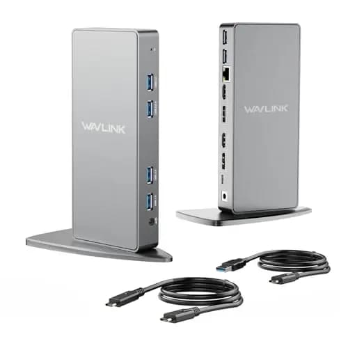 WAVLINK Displaylink-Dockingstation, USB-C-Universaldockingstation mit 2 × HDMI & DP, Gigabit-Ethernet, 6 × USB 3.0, Audio, Mikrofon, kompatibel mit Mac OS und Windows