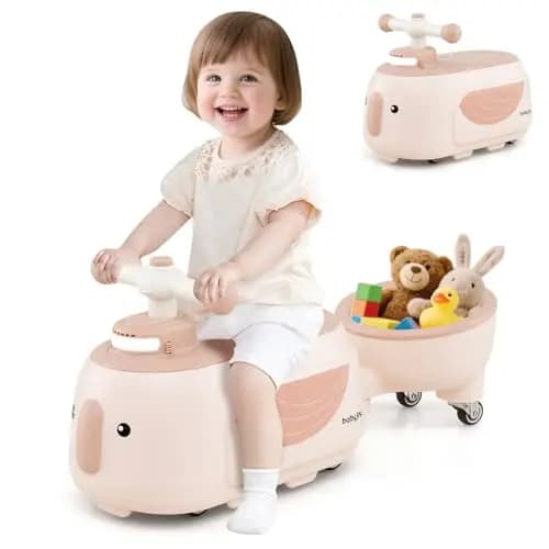 COSTWAY Rutschauto mit Anhänger, Rutschfahrzeug mit Licht & Musik & Stauraum unter dem Sitz, Rutscherfahrzeug für drinnen & draußen, Rutscher Auto für Kinder ab 1 Jahr (Kaffee)