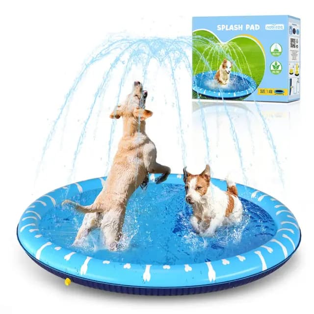 Nobleza Hundepool, Planschbecken für Große & Kleine Hunde, 0.55mm Verdickt Anti-Rutsch Sprinkler Matte Hund Faltbarer Splash Pad für Sommer, Garten, DraußEn, D1.4M