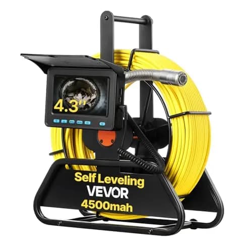 VEVOR Kanalkamera, 30 m, selbstnivellierende Rohrkamera mit 4,3 Zoll-HD-Display, wasserdichte (IP68) Inspektionskamera mit Beleuchtung (12 LEDs & 16-GB-Speicherkarte) für Abwasserleitungen & -rohre