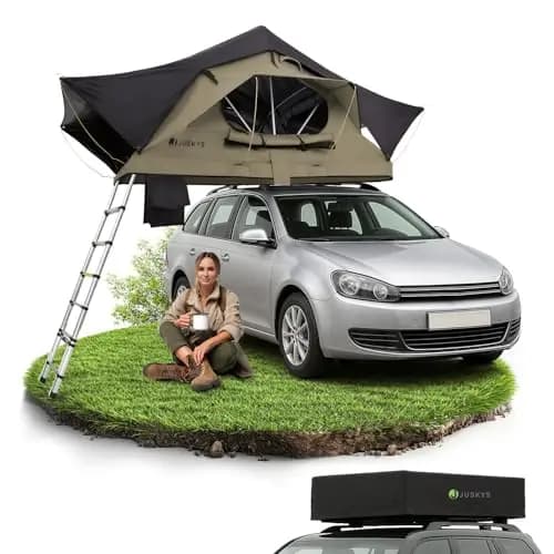 Juskys Autodachzelt Lago - Robuste Konstruktion, wasserabweisend & UV-Schutz, Autodachzelt, Camping, LED-Beleuchtung