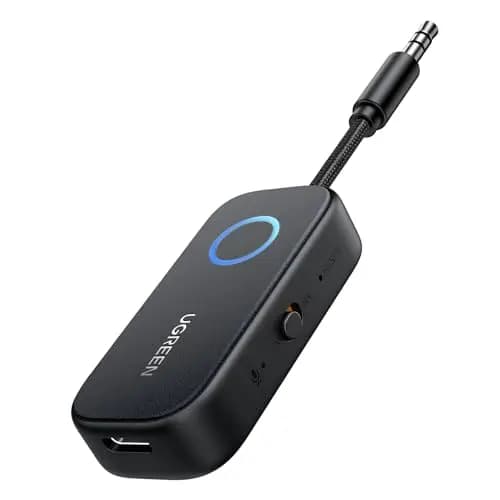 UGREEN aptX Bluetooth 5.3 Adapter Bluetooth Transmitter Sender Klinke 3,5mm 2 in 1 Empfänger Kompatibel mit Auto, Stereoanlage, Flugzeug Audio Splitter für Kopfhörer