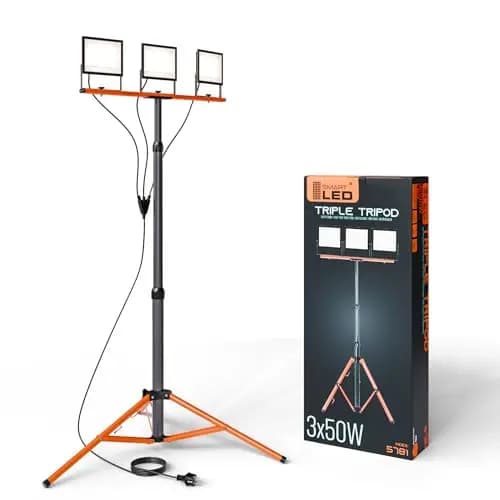 SmartLED Baustrahler Arbeitsstrahler mit Stativ 3x50W, LED Strahler 3x5500 Lumen, 1,60 m Einstellbar Teleskopisch, 360° Grad Drehung, 180 cm Kabel, IP65, kompakt und leicht (3x 50W 16500lm)