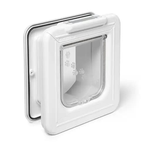 Cat Mate Elite Mikrochip-Katzenklappe mit Digitalem Timer & LCD-Anzeige (355) – Für Kleine bis Mittelgroße Katzen, Einfache Installation in UPVC-Türen, Glas und Holz, Weiß