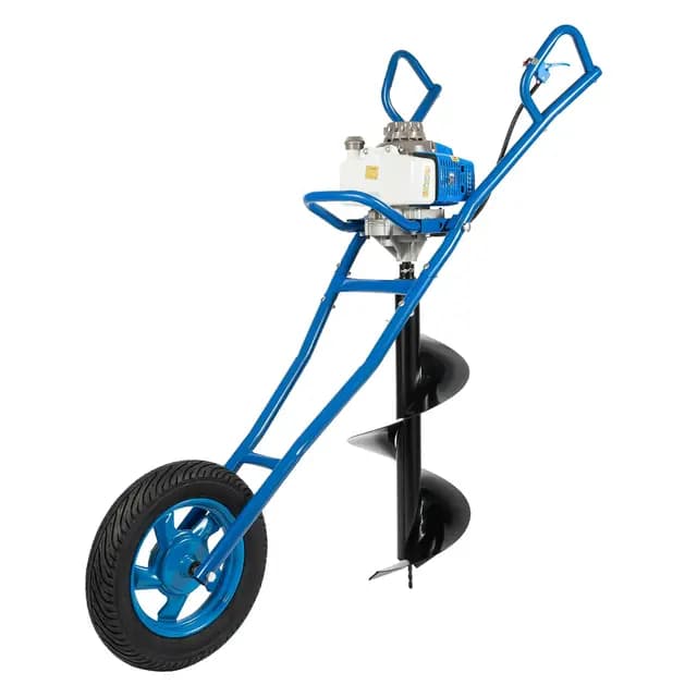 Benzin Erdbohrer 2-Takt 63cc, Erdlochbohrer Benzin Mit 300mm Pflanzbohrer Und Rädern, Bodenbohrer Für Gärten Bauindustrie, 2,2kw, Blau