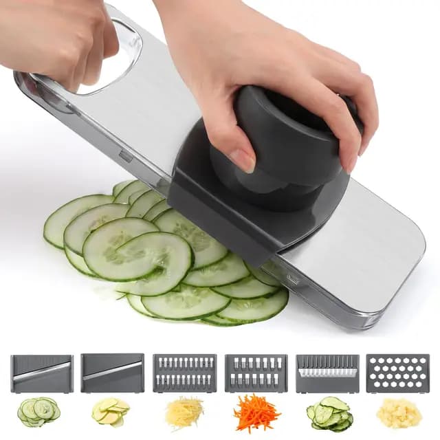 Oderra Gemüsehobel Edelstahl mit 6 Klingen, Mandoline Küchenhobel, Gemüseschneider Manuell für Gurken, Kartoffeln, Zwiebeln, Julienne & Scheiben