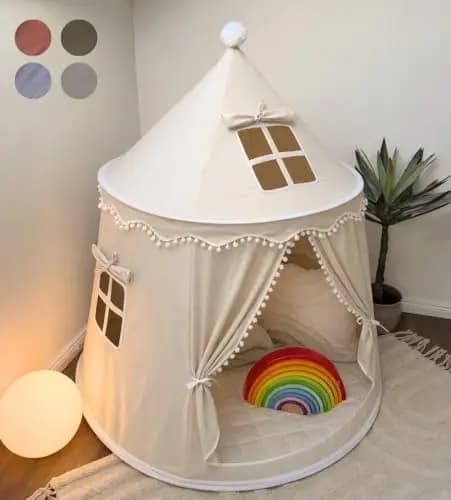 Spielzelt Kinder aus weichem Silky-Cotton in Warmbeige 110x110x130cm | Kinderzelt Indoor mit TripleAir-Effect, gemütlicher Bodenmatte & Tragetasche | stabile Kuschelhöhle fürs Kinderzimmer