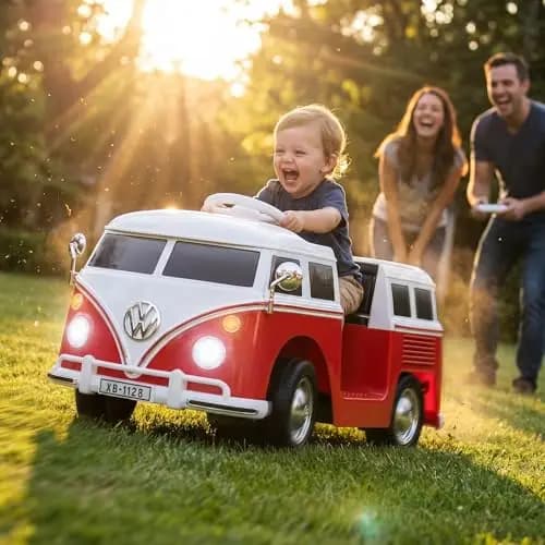 Actionbikes Motors Kinder Elektroauto VW T1 Camper Bus | 2,4 Ghz Fernbedienung - Lizenziert - Spielzeugauto - Kinderauto elektrisch - Elektrofahrzeuge - Elektro Auto für Kinder ab 3 Jahre (Rot)