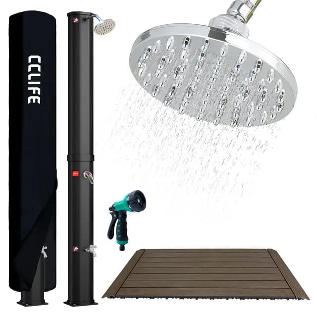 CCLIFE Solardusche 60L mit Bodenplatte und Handbrause Solar Gartendusche Pooldusche Regendusche Außendusche Garten Brause warmes Wasser