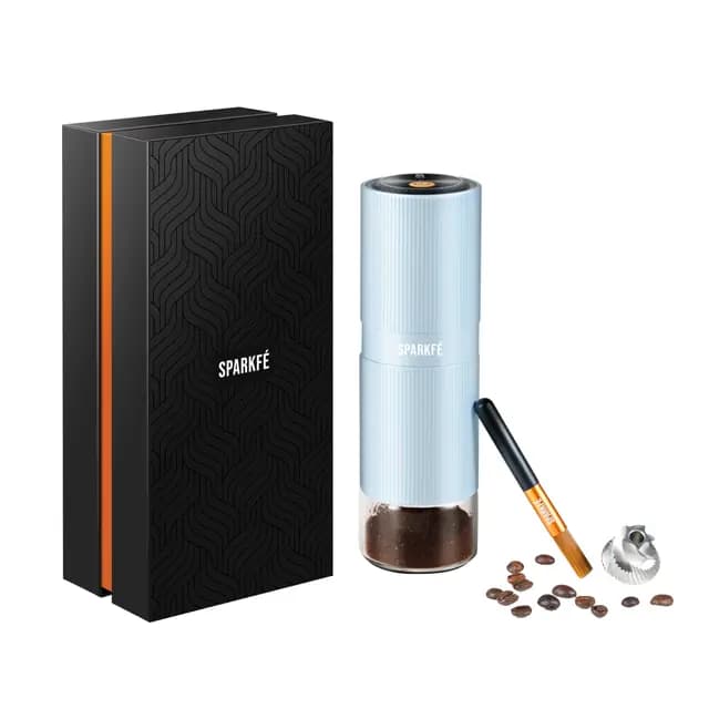 Tragbare elektrische Kaffeemühle, wiederaufladbare Handmühle mit konischem Frässtift aus Edelstahl, einstellbare Mahlgradeinstellungen, für Espresso, Moka, Pour Over, French Press, Cold Brew, Azurblau
