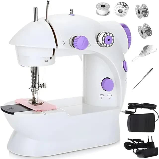 Retoo 230V Elektrische Mini-Nähmaschine mit 2 Geschwindigkeiten und Fußpedal, Automatisches Nähset mit 1 Garnspulen, 3 leeren Spulen und Nadel, Automatisches tragbares Nähset, Weiß