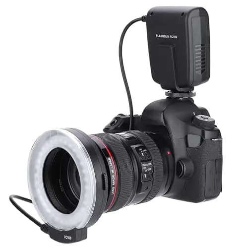 VBESTLIFE FC-100 Makro Universal LED Blitzring, Studiofotografielicht 5000K Einstellbar auf 7 Stufen mit Adapterring 40,5 mm / 52 mm / 55 mm / 58 mm / 62 mm / 67 mm / 72 mm / 77 mm