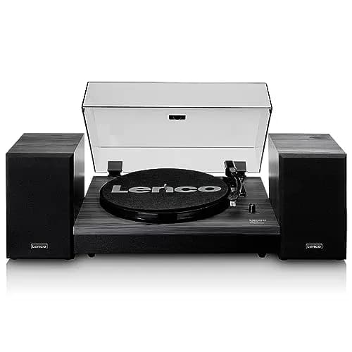 Lenco LS-300 - Hi-Fi Plattenspieler mit Bluetooth - Mit externen Lautsprechern 2 x 10 W RMS - Riemenantrieb - Auto-Stopp - MDF-Gehäuse - Schwarz, LS-300 black