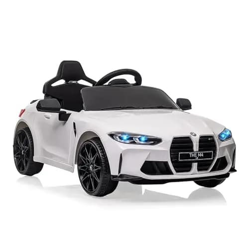 Kinder Elektroauto 12V - Offiziell Lizenziertes BMW Kinderauto, Mit Eltern-Fernbedienung, Notbremse & Soft-Start, MP3-Player, LED-Scheinwerfer, Musik, Hupe - Für Kinder Ab 3 Jahren, Weiß