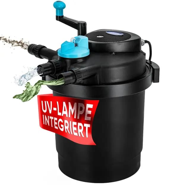 Teicher Teichdruckfilter mit UV Lampe | Teichschwämmen, 11 W UVC Klärer, Teich Filteranlage | Teichfilter ohne Pumpe für Gartenteich & Koi Teiche, Druckfilter 6.000 l/h, Pond Filter 6000 Liter
