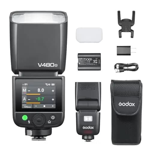 Godox V480-S Kamerablitz für Sony, GN50 High Output, Touchscreen-Steuerung, USB-C-Ladung, 1,7 s Schnelle Recyclingzeit, 650 Vollstärkeblitze, 2.4G X Wireless 1/8000s HSS TTL Flash Speedlite