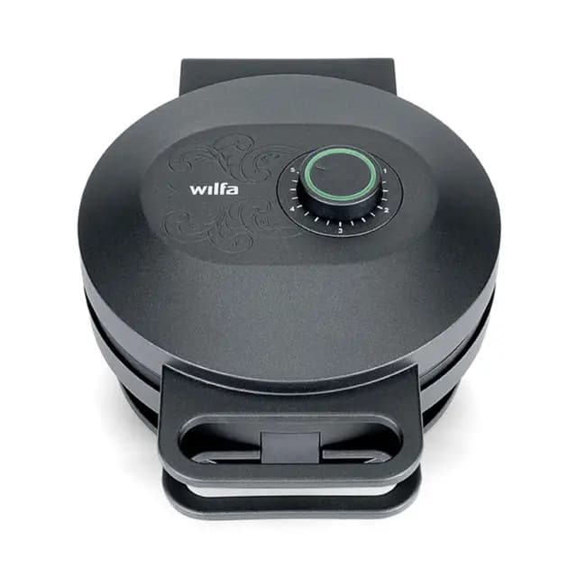 Wilfa SAGA Österdal Waffeleisen - Hörncheneisen mit Muster - 5 Stufen - Signallampe & Signalton - doppelte Antihaftbeschichtung - Eiswaffel Hörnchen - inklusive Teig-Kelle (schwarz)