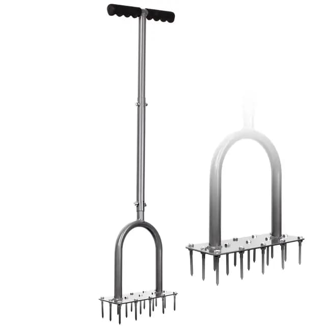 Walensee Rasenlüfter mit 3 Reihen und 15 Stahlspikes, Manueller Rasenbelüfter mit langem Stiel, Heavy Duty Aerifizierer zur Belüftung von Rasen und Boden, Gartenwerkzeug für die Rasenpflege