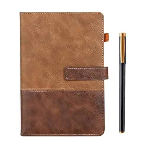 SIMDAO A5 Notizbuch aus Leder mit Stift, 200 Seiten, magnetischer Verschluss, Hardcover mit Stifthalter, linierter Notizblock für Business, Schule, Reisen, Büro, 14,5 x 21 cm (Braun)