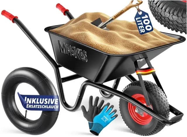 MASKO Bauschubkarre 100 L 250 kg Luftreifen mit Stahlfelge
