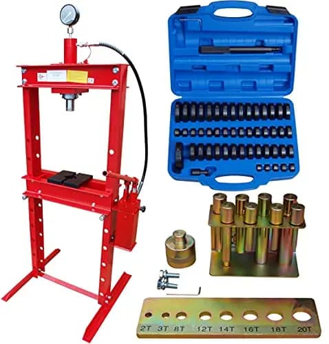 Carmax Werkstattpresse 20T mit 2Pumpen + Druckstück Treibsatz 52-TLG. + Druckdornsatz 8tlg.