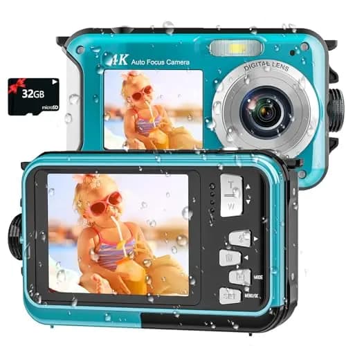 Unterwasserkamera, Yixinxin Digitalkamera wasserdichte UHD 4K 64MP Autofocus mit Einer 32GB Karte Selfie Doppelte Bildschirme wasserdichte Kamera zum Schnorcheln