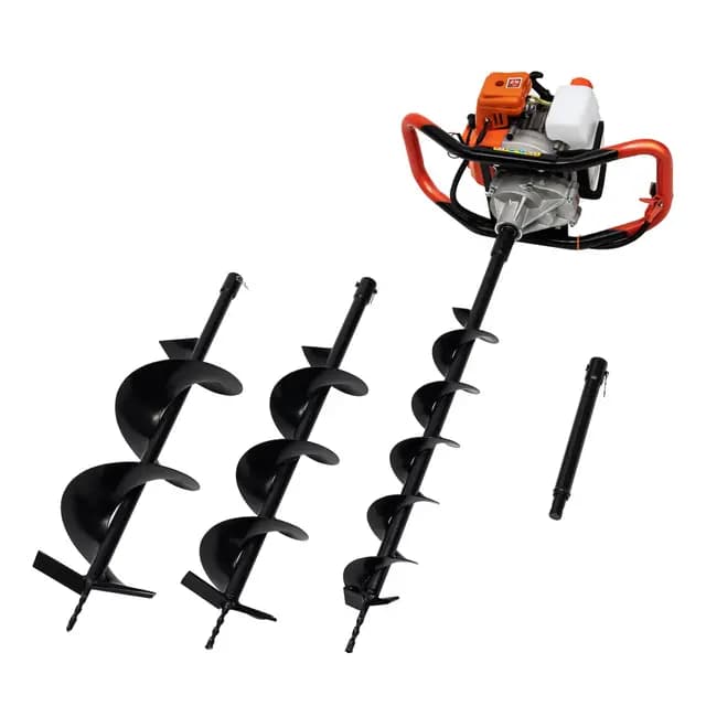 52CC Benzin-Erdlochbohrer, 2-Takt Erdbohrer, 2.4HP Handbohrer 8500rpm mit 1.2L Kraftstofftank 3 Bohrer Durchmesser (100, 150, 200 mm) Gartengeräte