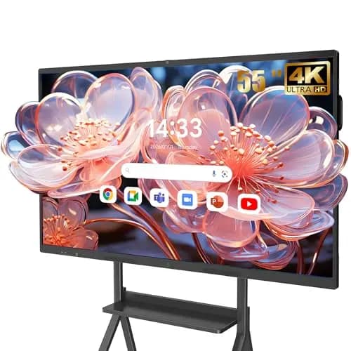 Interaktives Whiteboard 55 Zoll Smartboard, 4K UHD Touchscreen Android 14, 8 GB RAM 128 GB ROM für Klassenzimmer & Büro, WiFi, Bluetooth, HDMI, Kamera, Mikrofon inkl. Wandhalterung