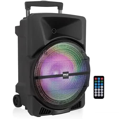 Pyle Bluetooth Lautsprecher Groß – 12" PA Musikbox mit Akku und LED Karaoke Anlage mit 800W, TWS, USB/AUX, tragbar mit Rollen – Partybox für Innen und Außen