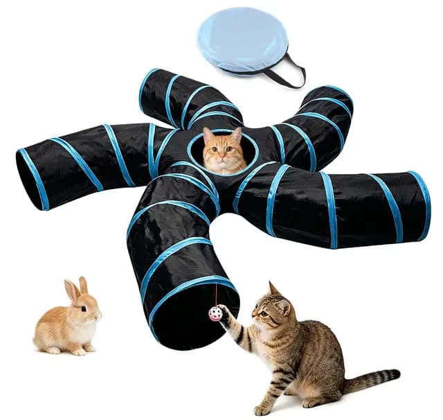 Bemodst Katzentunnel, 2-Wege/3-Wege/4-Wege/5-Wege Faltbar Kätzchen Tunnel Katzenspielzeug interaktives Pop-Up-Labyrinthhaus-Spielzeug für kleine Kaninchen,Welpen,Frettchen,Meerschweinchen (5-Wege)
