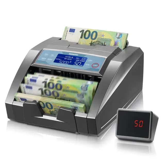 MUNBYN IMC27 Geldzählmaschine Scheine mit Wertezählung, UV/MG/IR/MT Falschgelderkennung,Geldzähler für Euro & Dollar,Add- & Batch-Modus,1300 Noten/Min,Inklusive 2 Jahre Garantie
