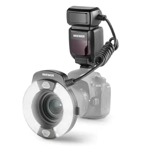 NEEWER RF1-C Makro Ringblitz, kompatibel mit Canon, 76Ws GN15 5600K E-TTL Blitzlicht, 1–1/128 Ausgang, Synchronisation mit vorderem/hinterem Vorhang, Farbfilter, Objektivadapter für Makrofotografie