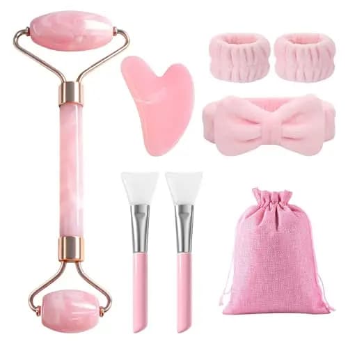 Flintronic Gua Sha Stein und Gesichtsroller, 8 Stück Gesichtsmassage Stein Set, Guasha Set Beauty Massager, Geschenk für Frauen, Jade Roller Gesicht für Augenschwellungen Routine Skincare